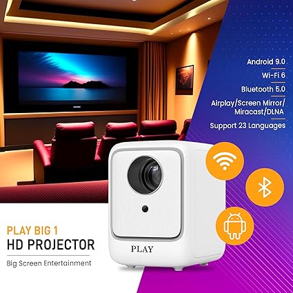 PLAY 2024 Android 9 Full HD 3D LED Projector – 4500 Lumens, 1+8GB, WiFi 6, Bluetooth 5.0, HDMI, USB, Screen Share | Home Cinema Compatible - Image 6